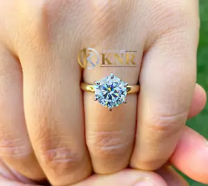 ANELLO DI FIDANZAMENTO MOISSANITE IN ORO GIALLO MASSICCIO 14K TAGLIO ROTONDO MONG SOLITARIO 2,00 - Foto 1 di 11