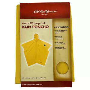 Eddie Bauer Youth Waterproof PVC Hooded Rain Poncho Unisex Yellow Childs Kid New - Picture 1 of 9