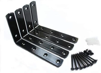 4Pcs Black Steel Heavy Duty L Corner Brace Joint Angle Bracket Shelf with Screws - Image 1 of 4