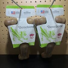 (2)GIANT Benebone BACON Wishbone Durable Dog Chew Toy Aggressive Chewers USA-NEW