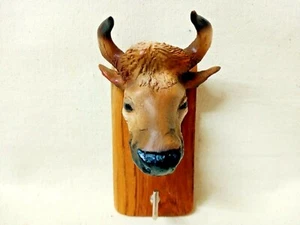 Vintage Fiber Bull Head Animal Wall Hanging Hook Keyring Hat Home Decor Brown - Picture 1 of 12