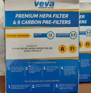 2 Pack Veva Premium True Hepa with 6 Filter Pre-Filter Type A Size 21 - Picture 1 of 2