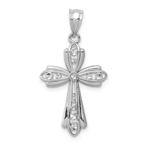 14K White Gold Polished Shiny-Cut Fancy Cross Pendant - Picture 1 of 5