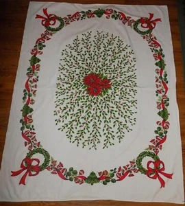 Vintage rechteckig Baumwolle Weihnachten Motiv Tischdecke Weihnachtsstern Stechpalme 62 x 49 - Bild 1 von 6