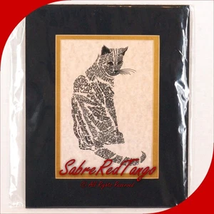 KATZE KALLIGRAMM LITHOGRAPHIE DRUCK MIT PASSEPARTOUT 8X10 - Bild 1 von 3