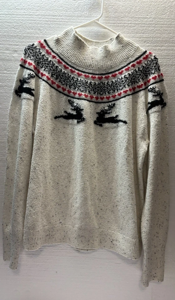 LOFT Holiday Reindeer Fair Isle Mock Turtleneck Sweater Women’s XL Christmas - Image 1 of 4