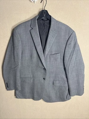 Jos A Bank Traveler 46R Medium Gray Herringbone 100% Wool Tailored Fit 2 Button - Image 1 of 4