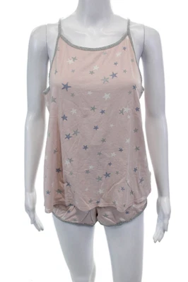 Espléndido conjunto de ropa de dormir de 2 piezas con estampado de estrellas de algodón rosa talla L para mujer Foto 1 de 4