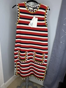 Gucci Striped Crochet Dress Pockets Red White Blue Side Slit Buttons Sz Small - Picture 1 of 10