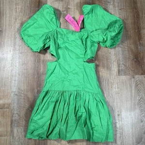 NWT Lilly Pulitzer Kylanne Balloon Sleeve Linen Size 00 Mini Dress Gecko Green - Picture 1 of 4