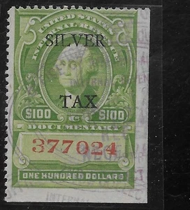 US Scott RG26, 100,00 $ Revenue, Silver Tax, Series of 1936, OVPT, used, NG, F/VF - Bild 1 von 1