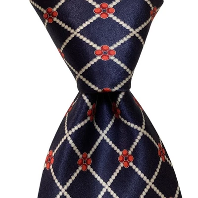ITALO FERRETTI Men's 100% Silk XL Necktie ITALY Luxury Geometric Blue/Red EUC - Image 1 of 3