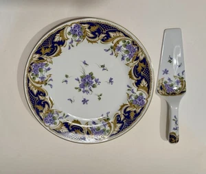 Andrea by Sadek Royal Violets Plate 10.5” Cake Spatula Server Blue Purple Gold - Picture 1 of 9