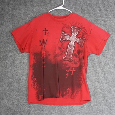 Camiseta De Colección MMA Elite Para Hombre Grande Roja Grunge Cruz Gótica Y2K Calaveras Foto 1 de 4