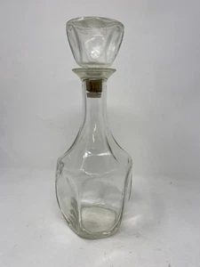 Vintage Clear Glass Decanter Bottle w/ Stopper Cork 11" Tall Pressed Glass - Picture 1 of 11