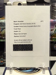 Maglia 2024-25 Obsidian Bub Carrington Rookie Auto Redemption Electric Etch TZ - Foto 1 di 2