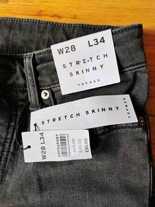 Topman Men's Stretch Skinny Button Fly Washed Black/Gray Jeans W28xL34 - Foto 1 di 6