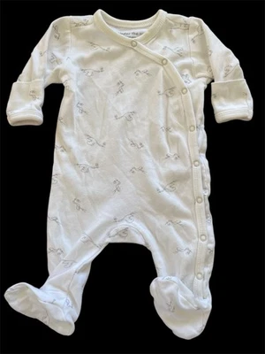 Under the Nile EUC Ivory Storks Organic Egyptian Cotton Footie-Newborn - Image 1 of 4