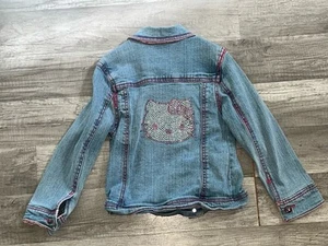 09 Sanrio Girls Hello Kitty Graphic Jean Jacket Girls 6 Light Denim Rhinestones - Picture 1 of 12