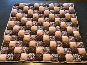 Homemade Baby Biscuit Blanket Pink And Brown 38”x38” - Picture 1 of 6