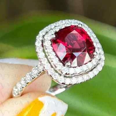 4.20 Ct Cushion Cut Natural Red Ruby & Diamond Wedding Ring 14k SOLID White Gold - Image 1 of 4