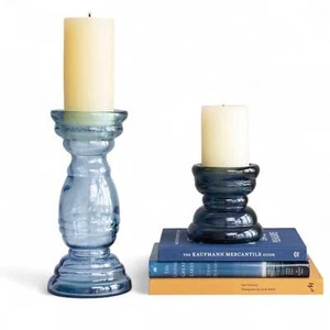 Kerzenständer aus blauem Recyclingglas | 2 Größen - Bild 1 von 8