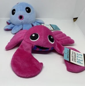 MARTHA STEWART PETS Small Soft Snuggly Plush DOG Toy Sqeaks Crab Octopus Cute! - Picture 1 of 17