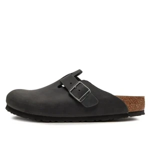 [59461] Birkenstock Mens Boston Oiled Leather Black Sandals *NEW* - Picture 1 of 5