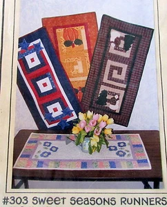 Tablerunner pattern applique quilt 4 seasons pumpkin posey flower snowman 18x36 - Picture 1 of 1