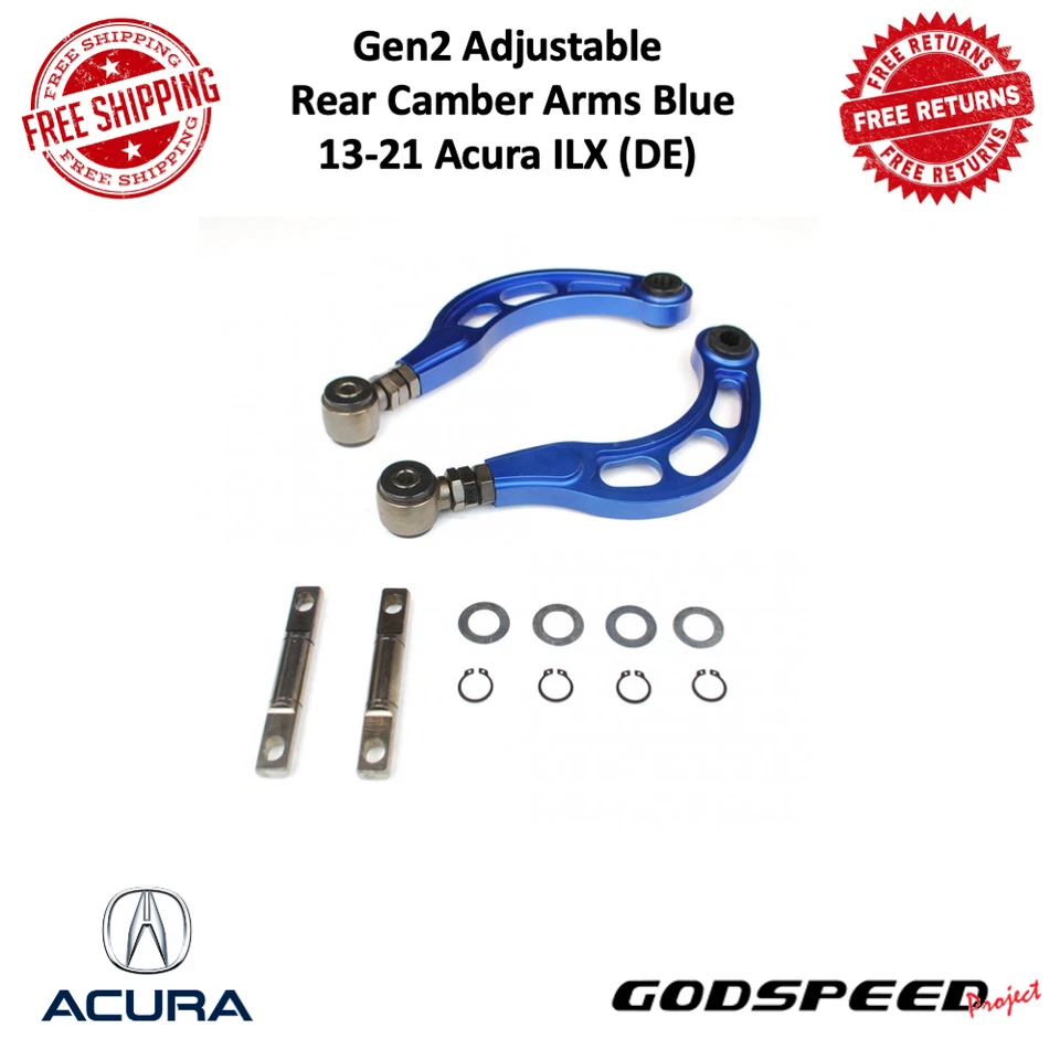Brazos inclinables traseros ajustables Godspeed Project azules para Acura ILX 2013-2021 (DE) Foto 1 de 4