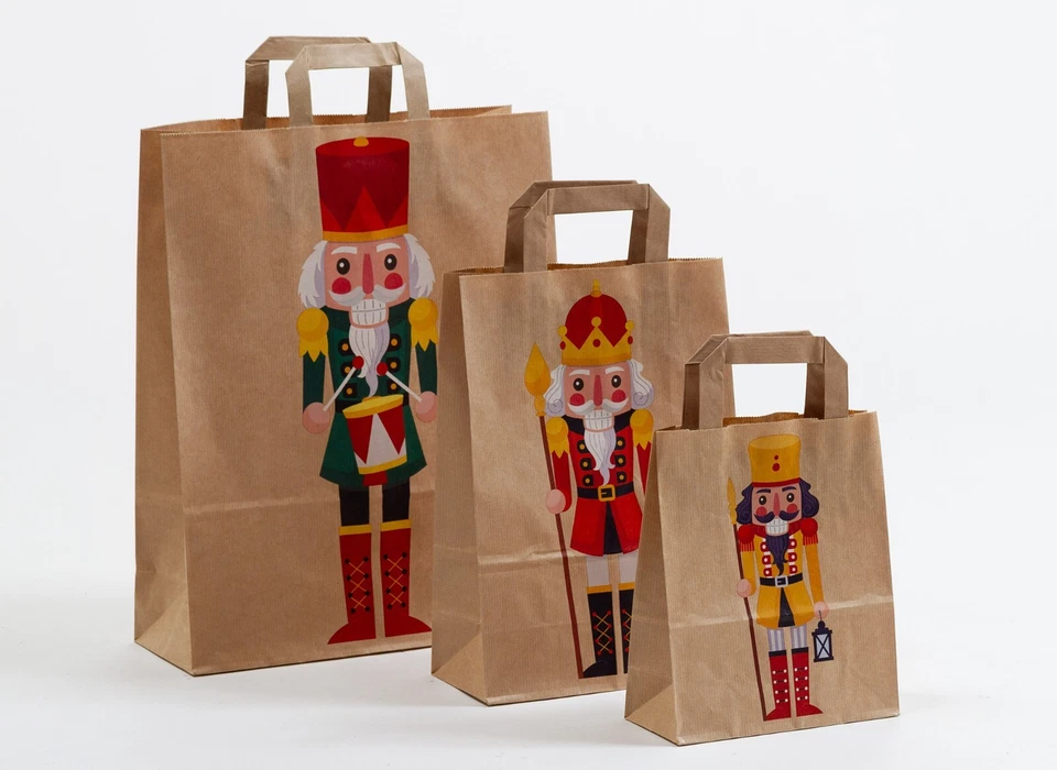 GK-VERPACKUNGEN Papiertragetaschen Nussknacker Papiertüten Tüten Tragetaschen Weihnachten braun