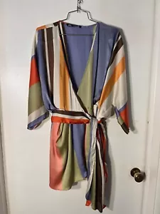 Zara Multicolored Striped Romper, Wrap Shorts, Kimono Sleeves, Size XS - Picture 1 of 3