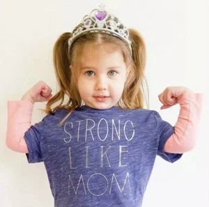 Cat & Jack Strong Like Mom XS 4/5 Blue Short Sleeve Shirt - Picture 1 of 4