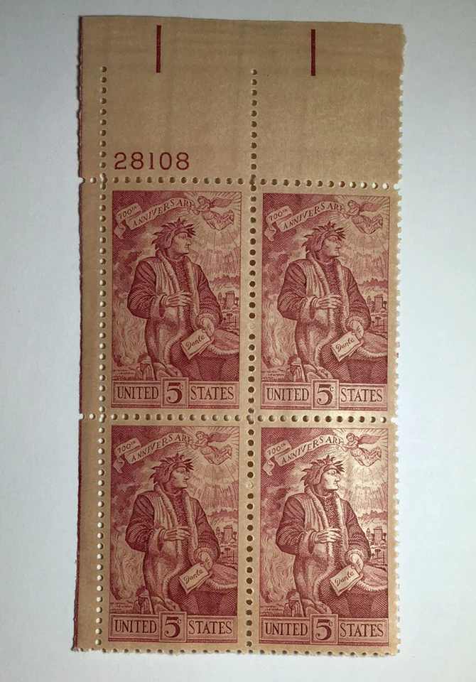 US 5 Cent Dante 700th Anniversary, 1965 Scott #1268, Block Of 4 Stamps, MNH. - Image 1 of 1