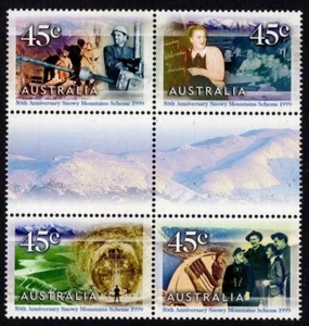 MINT 1999 SNOWY MOUNTAINS SCHEME HYDRO STAMP GUTTER BLOCK OF 4  - LEFT A - Bild 1 von 1