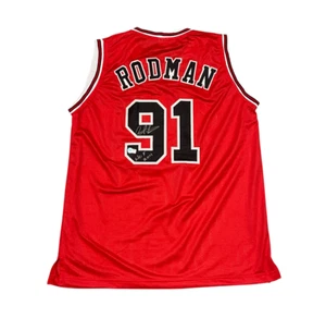 Dennis Rodman Signed Bulls Custom Red Jersey w/ HOF 11 Beckett Wit BAS COA - Picture 1 of 3