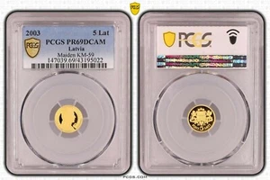 Letonia 5 Lati 2003 PCGS -PR69DCAM - Dorado ---- Pieclatnieks---- - Imagen 1 de 3