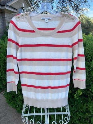 SUÉTER JERSEY A RAYAS BANANA REPUBLIC ROJO, MARFIL Y BEIEG Talla S Foto 1 de 4