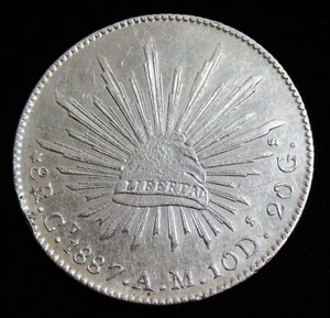 MEXICO: Republic 8 Reales 1887 Cn-AM, Culiacan mint, KM37 High GRADE!!! - Picture 1 of 2