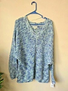 Style&Co Womens S Sweater Blue V-Neck Dolman-Sleeve Pullover Knit Top  - Picture 1 of 8