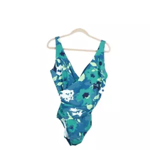 NWT! LL Bean Women's Shaping Swimwear Tanksuit Nylon Floral Print Blue Size 16 - Picture 1 of 10