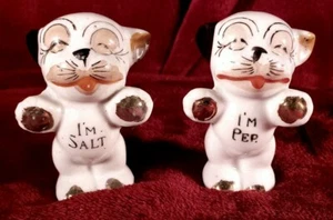 Par de cocteleras de cerámica vintage Bulldog/Pug Dog sal pimienta Japón humorísticas años 50 - Imagen 1 de 12