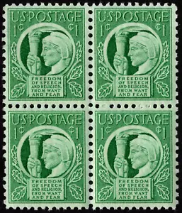 US Stamp Scott # 908 Mint NH Block F-VF - 1 Cent Green Four Fundamental Freedoms - Picture 1 of 1