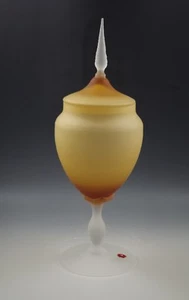 EMPOLI ITALY SATIN GLASS AMBER 15" CANDY JAR APOTHECARY JAR ORIGINAL BOX VTG - Picture 1 of 4