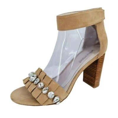 Tacones Anthropologie Jeffrey Campbell Purdy 9 gamuza tostada con volantes apilados Foto 1 de 4