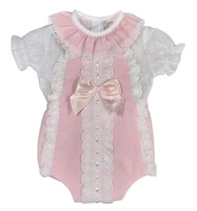 Baby Girl Dungaree Romper BOWS Lace Blouse Spanish COTTON - Picture 1 of 5