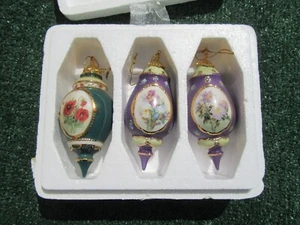 3 Bradford Editions Lena Liu Forever Flowers Christmas Ornaments Irises Poppies - Picture 1 of 9