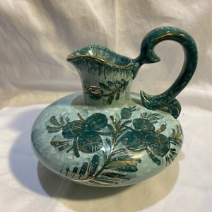 Vintage Capri Green Pitcher Vase Porcelain Hand Painted w/ Handle Holland #350 - Picture 1 of 7