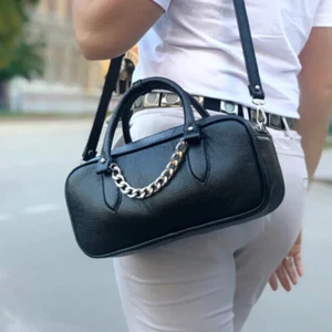 Hecho a mano Cuero GENUINO Bolso de mano para mujer Negro Bandolera Bolso de hombro Reptil - Imagen 1 de 7