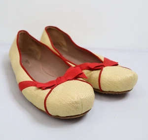 Alaia Raffia rote Schleife Stroh runde Spitze Slipper Freizeit Ballerinas 40 Italy - Bild 1 von 7